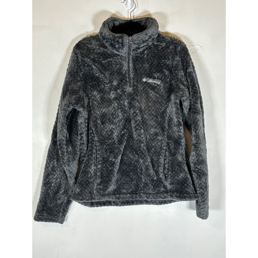 Columbia Women's M Gray Plush Fleece Quarter Zip Pullover Kangaroo Pocket